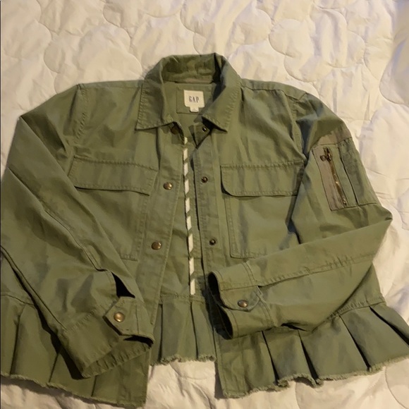 Army green twill ruffle peplum coat khaki - Picture 1 of 6